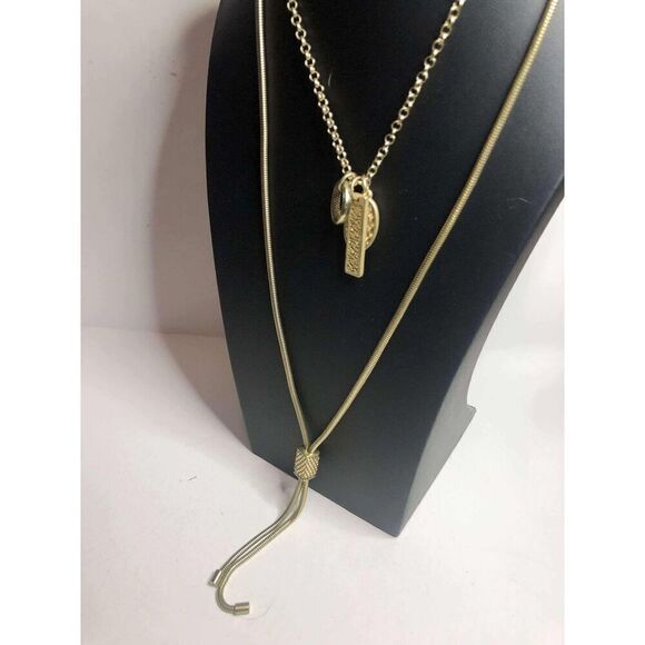 2063 Chico's Gold tone Lariat pendant Layered chain necklace 26" long - Picture 2 of 3